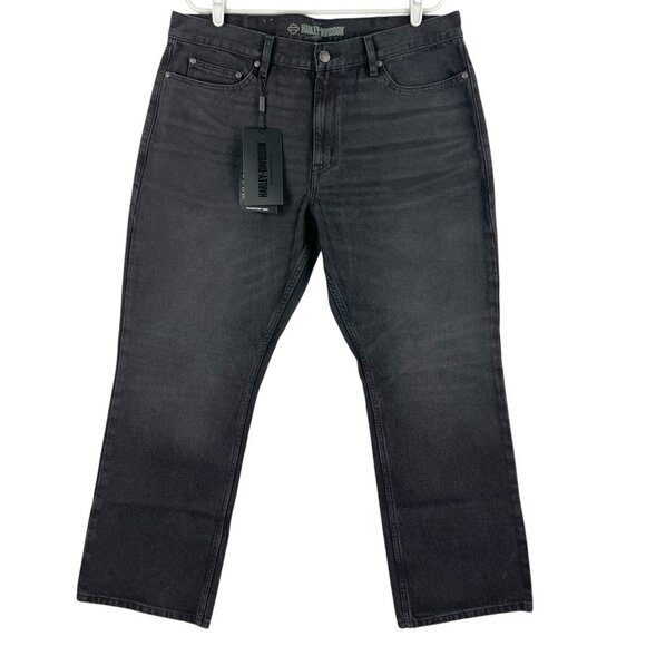 NWT Harley Davidson Men's Black Denim Jeans Size 38x30 Boot Cut Mid Rise Cotton - Picture 1 of 12